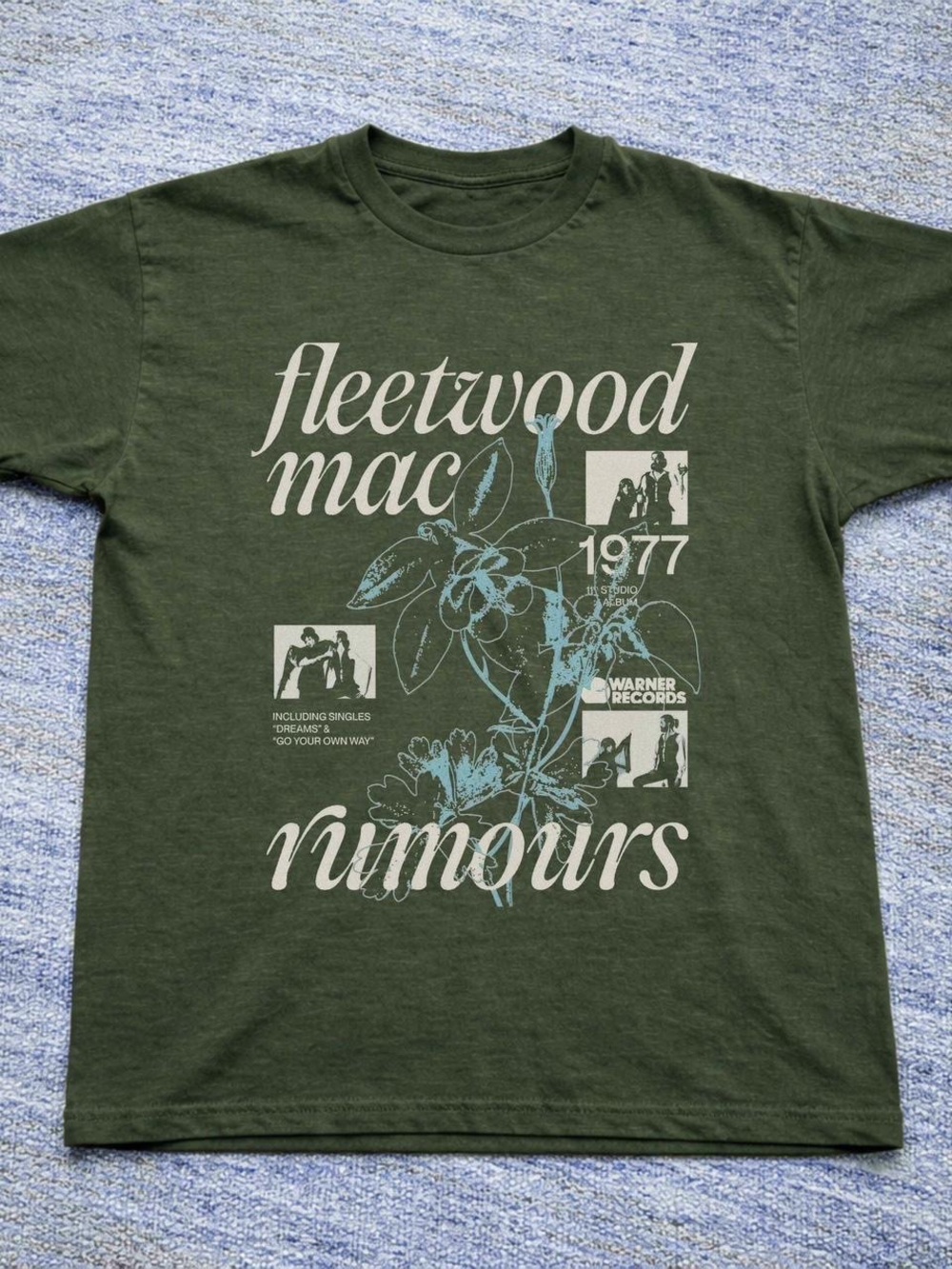Gildan Olive Green Fleetwood Mac Rumours 1977 Graphic Tee